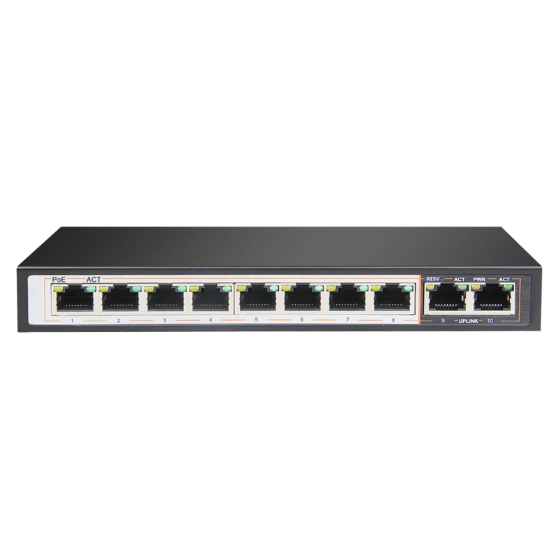 D-Link DGS-F1010P-E | 8GE PoE+ Switch with 2 Gigabit Uplinks, 250m, 120W