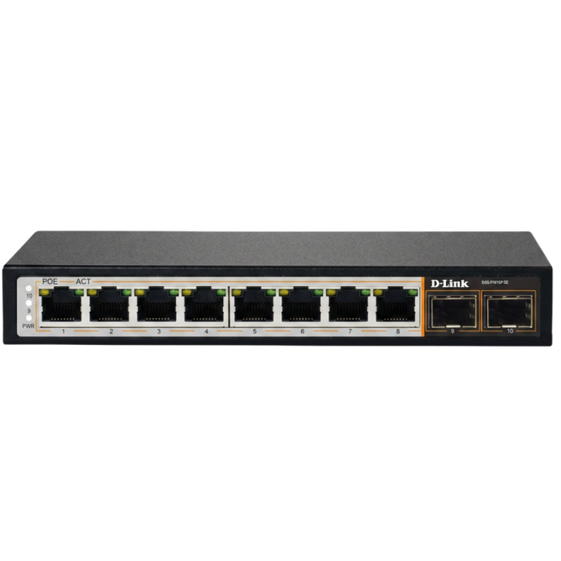 D-Link DGS-F1010P-SE | 8GE PoE+ Switch with 2 SFP Uplinks, 250m, 120W